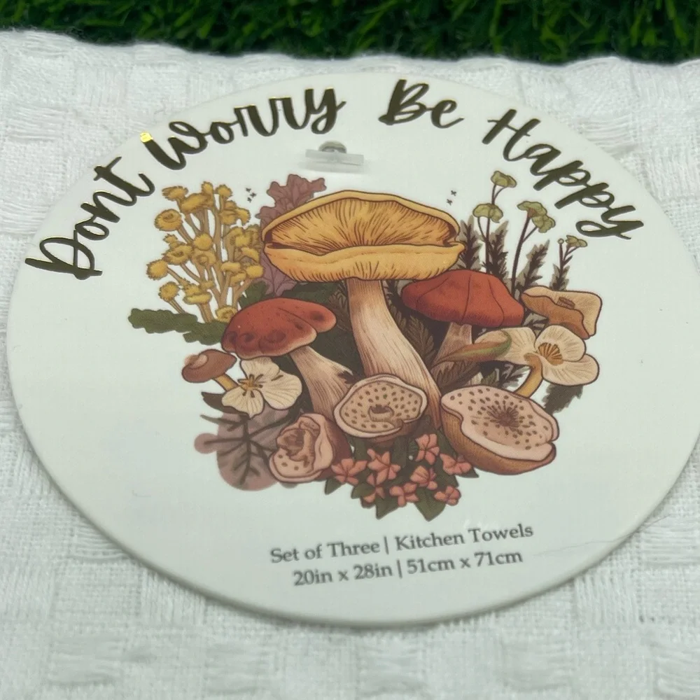 Embroidered Mushroom Kitchen Towel Set, Rust/Cream, NWT